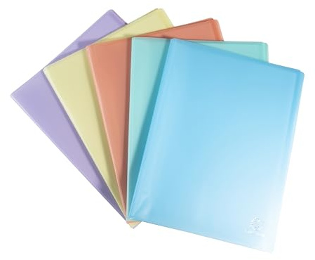 Exacompta Rif. 88370E - Confezione da 5 buste per documenti color cromo pastello, 30 custodie in cristallo, 60 pagine, per A4, dimensioni 24 x 32 cm, copertura trasparente in polipropilene riciclato