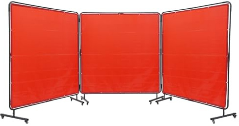 VEVOR Rideau de Soudage avec Cadre 3 Panneaux Écran Rideau de Protection pour Soudure 1,8x1,8 m en Vinyle Ignifuge sur 12 Roues Pivotantes (6 Verrouillables) Mobile Pro pour Atelier, Industrie, Rouge