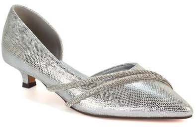 Women's Kitten Heel Court Shoes Ladies Rhinestone Pointed Evening Bridal Silver Pumps Shoes Size 7