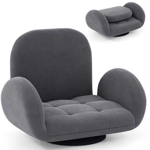 RELAX4LIFE Bodenstuhl drehbar, Bodensessel mit Verstellbarer Rückenlehne & Armlehenen, Abnehmbarer Bezug, klappbarer gepolsterter Faulstuhl für Wohnzimmer, Arbeitszimmer (mit Drehsockel)