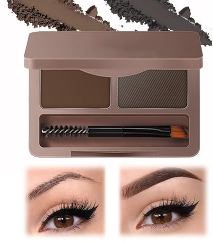 Lilbitty Palette in polvere per sopracciglia a 3 colori, impermeabile e resistente al sudore, facile da applicare con specchio integrato e mini pennello, vegano e delicato sulla pelle