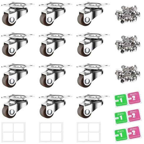 Keboyoe 12 Pezzi Ruote per Mobili Piccole Ruote Girevoli a 360 Gradi Rotelle per mobili Ruotes per Carrello Silenziose Con Viti per piccoli Mobili, utensili da cucina