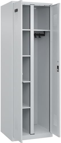 kaiserkraft FRANKEL Vestiaire pour Produits de Nettoyage Evolo Plus | 1 Compartiment | cloison médiane Centrale | Gris Clair | l 600 mm | avec Patins | Serrure à Cylindre
