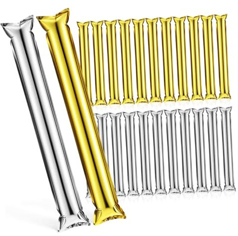 Ciieeo 24pcs Inflatable Cheering Sticks Lightweight Noise Makers for Sports Events and Concerts Easy to Inflate Enhance Team Spirit with Silver Gold Party Favors