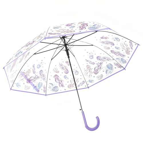 Chesoon Purple Umbrella Clear Bubble Surface for Girls Women Romantic Jellyfish Pattern Automatic Open