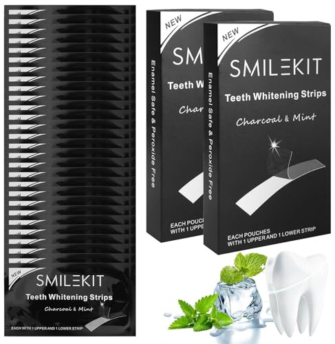 28 Pcs Bande Blanchiment Dentaire Whitening Strips, 14 Paires de Bandes de Blanchiment des Dents, Charbon de bambou Bandes de Dentaire convient pour le Café, le Vin, le Tabac et Autres Taches Efficace