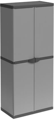 BuyStar Armadio Portascope da Esterno 68x40x165h cm, 2 Ante 3 Ripiani 1 Vano Scope - Idrorepellente, Montaggio Senza Viti, Robusto, Garage, Terrazzo, Officina, Giardino - Made in Italy Grigio