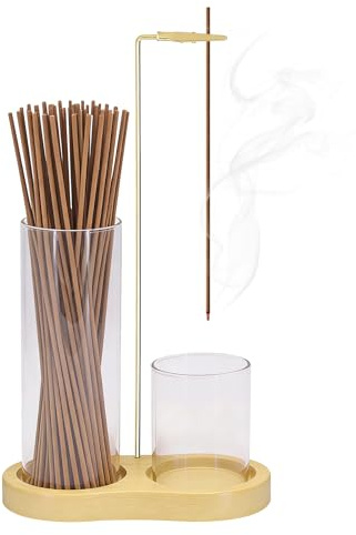 Soporte de incienso 2 en 1 para varillas con recogedor de cenizas de cristal, quemador de varillas de insencia boca abajo, moderno soporte vertical para varillas de incienso para yoga, spa, meditación