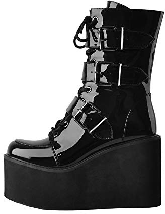 Only maker Women's Lace Up Ankle Boots Punk Platform Boots