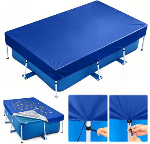 Telone per Piscina Rettangolare, 300x205 cm Copertura per Piscina, Resistente ai Raggi UV, Antivento, Telo Copripiscina per Estate e Inverno