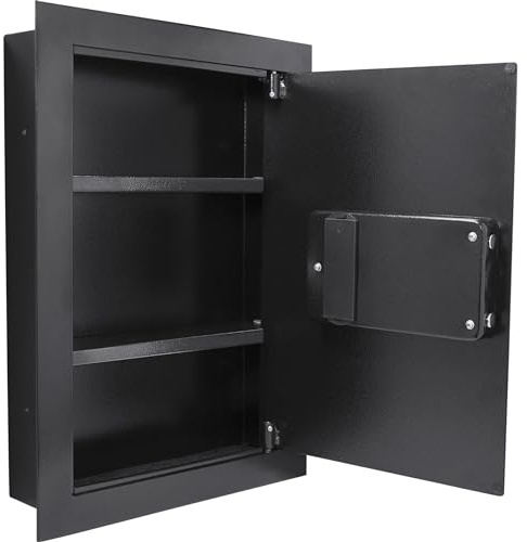 Barska Biometric Fingerprint Steel Wall Safe with Adjustable Shelves – DOJ Certified with Pry-Resistant Deadbolts, Mountable for Home, Office, and Business Use