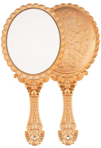 XPXKJ Hand Mirror Vintage Handheld Mirror with Handle Vanity Makeup Mirror Travel Mirrors (Oval, Rose Gold)