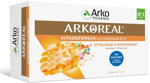 Arkopharma Arkoreal Jalea Real Vitadefensas Sin Azúcar 20 Ampollas, Refuerzo de Vitalidad e Inmunidad, Jalea Real Premium, Complemento Alimenticio, 20 Unidad (Paquete de 1)