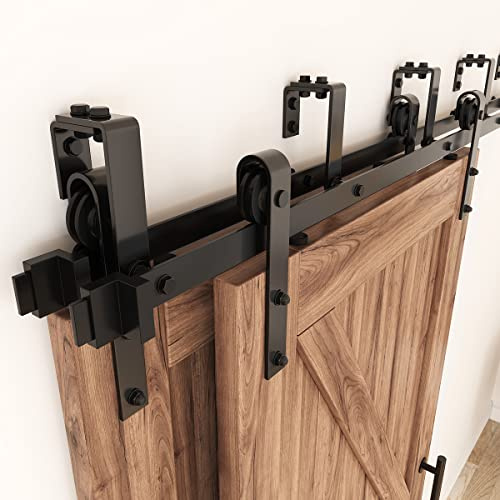 ZEKOO 8FT Double Track Bypass Sliding Barn Door Hardware Kit for 2 Doors, Bypass Barn Door Track Kit, Low Ceiling, Easy Install, J Shape Hanger, Fit 48 Wide Door Panel