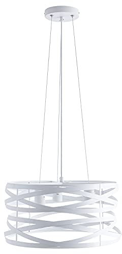 Paco Home Luminaria Suspensión Cocina Colgante Mesa Comedor Cesto Acero Lámpara Ø40cm 1,5m Cable Textil 3 Fuentes Luminosas E27, Bombilla: Sin bombillas, Color: Blanco
