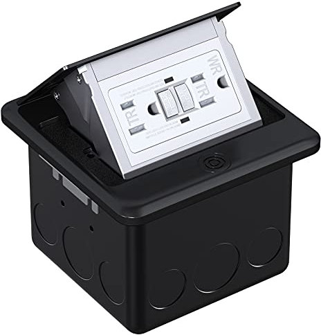 WEBANG Pop Up golvutlopp överdrag låda med 15 amp rostfritt stål GFCI manipuleringsbeständigt utlopp, svart