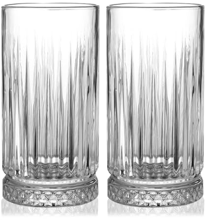 GYRUT Tall Drinking Glasses Set of 4-16oz Glass Cups for Kitchen - Elegant Highball Glassware for Water, Ice Coffee, Cocktail, Cold Beverage