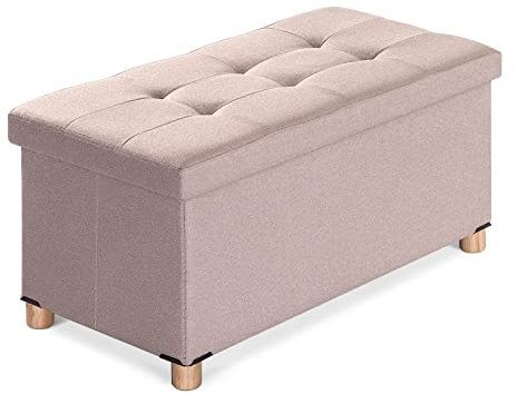 BRIAN & DANY Sitzbank mit Stauraum, Faltbar Sitzhocker mit Beinen, hocker mit stauraum, für Wohnzimmer Schlafzimmer, Khaki, 76 x 38 x 38 cm