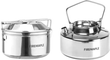 Fire Maple Antarcti Stainless Steel Kettle and Pot Set 1.0L Camping Kettle and 1.0L Cooking Pot Stovetop Tea and Coffee Pots for Openfire Camping Cookware Portable for Bushcraft Fishing Backpacking