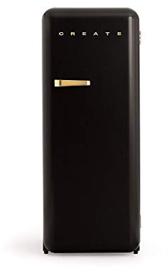 CREATE / RETRO FRIDGE 150 GOLD/Réfrigérateur noir avec poignée dorée et congélateur 281L / 102W, faible consommation, 150 cm, 3 étagères, régulateur de température, 60x60x150 cm