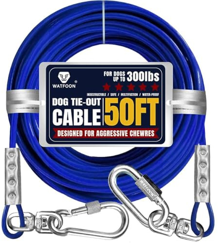 Cable de Amarre para Perros de hasta 300 Libras, 50 pies, Extra Fuerte, 1000 Libras, Resistencia a la Rotura, Correa de Entrenamiento, Cable para Correr Perros para Patio, jardín, Parque, Camping al