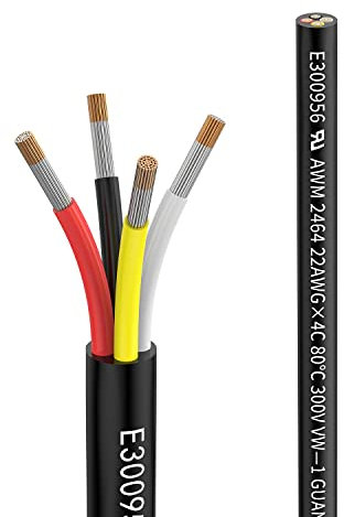 22 awg 4×0,3mm² 10meter Elektrischer Kabel 4 adrig Verlängerungskabel UL2464 5V/12V/24V/300V Sauerstofffreies mehrlitziges verzinntes Kupferkabel Landschafts Draht LED Lampen im Automobil im Freien…