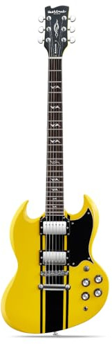 WestCreek RACER Solid Body Electric Guitar, Double Cut guitar, Rounded End Frets, Bone nut, Rosewood Fingerboard, Mahogany Body (Bumble-B)