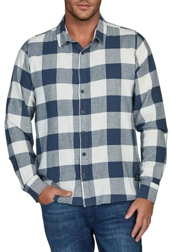riverso RIVArne - Camisa de Manga Larga para Hombre, Corte Normal, a Cuadros, Color Gris, marrón, Amarillo, Rojo, Verde, S - 5XL, 100% algodón