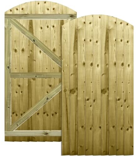 Arch Top Wooden Garden Gate 6x3ft - Feather Edge Fully Framed Treated Timber Door, H:6ft x W:3ft Ideal for Outdoor Pathway Home Access (High: 180cm x Wide: 90cm)