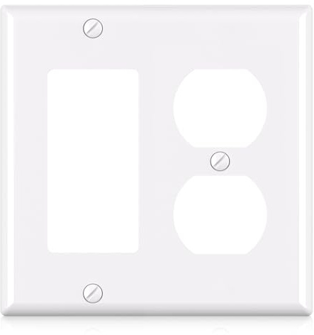 ELEGRP 2-Gang 1-Decorator/GFCI Device 1-Duplex Receptacle Outlet Combination Wall Plates, Standard Size Unbreakable Thermoplastic Faceplate Cover, UL Listed (1 Pack, Glossy White)