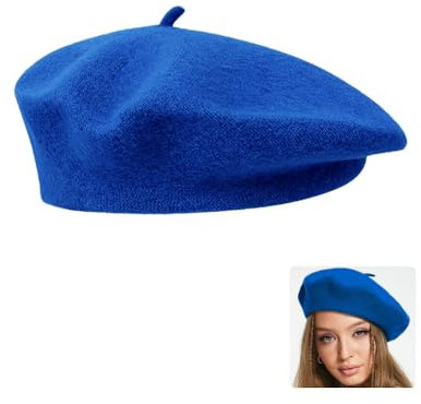 FURREN Baskenmütze Damen Wintermütze Beret Barett Mütze Barett Damen Wolle Französische Mütze Franzosen Mütze Barrett Mütze Klassishe Basken Mütze Künstler Mütze für Frühling Herbst Winter Blau