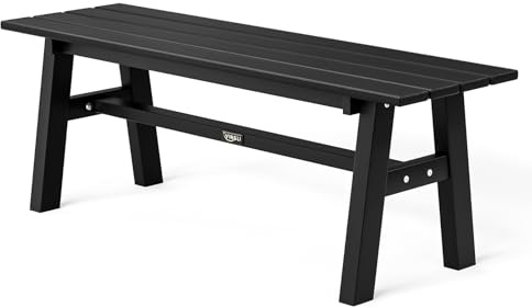 VINGLI 47” Outdoor HDPE Bench, Weatherproof Garden Bench w/Metal Legs, Poly Lumber Porch Benches, 660 LBS Capacity Outdoor Backless Patio Benches for Entryway Deck (Black)