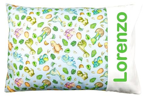 Funda de cojín personalizada con nombre para cuna de niño, 40 x 60 cm, idea regalo (Dino azul)