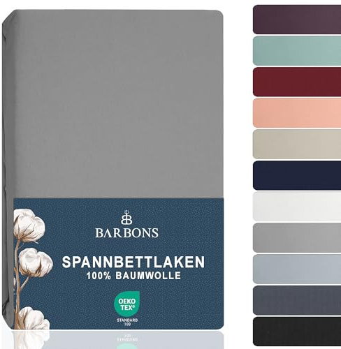 BARBONS Spannbettlaken 120x200cm - 100% Baumwolle Spannbetttuch Oeko-TEX Zertifiziert Bettlaken Jersey Bettwaren und Bettbezug für Boxspringbett und Dicke Matratzen bis 27 cm - Hellgrau 120 x 200