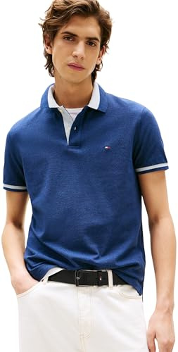 Tommy Hilfiger Polo Manches Courtes Homme Contrast Collar Block Regular Fit, Bleu (Preppy Navy Heather B8465), XL