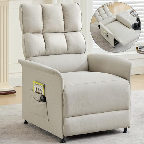 Merax Elektrischer Relaxsessel Fernsehsessel mit Liegefunktion Schlafsessel mit Fernbedienung und Aufbewahrungstasche, Geeignet für Wohnzimmer und Schlafzimmer, Beige