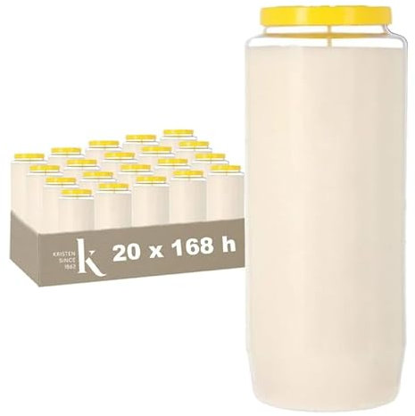 KRISTEN Bougies de Cimetière Blanches - Lot de 20 - Bougies Longue Durée (168 Heures) - Bougies Funéraires - Bougies Commémoratives