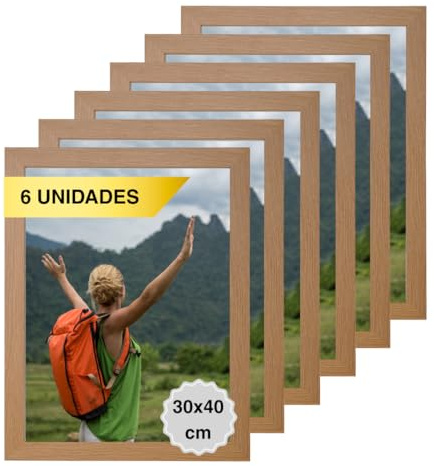 MARCOFOTO Set de 6 Marcos de Fotos - Marco Para Cuadros - Marco de Fotos - Marco Foto - Marcos Cuadros - Marcos Fotos Pared con Cristal - Marco Fotos - Marcos Madera MDF Madera 30X40