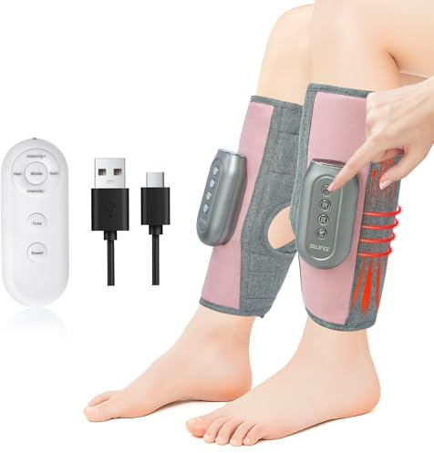 SUJFEE Leg Massagers with Heat,Portable Cordless Calf Massagers 5 Intensity 3 Heat 3 Modes,15Min Auto-Off,5 Airbags Compression Christmas Gifts for Men and Women（Pair）