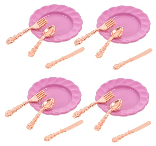 BESPORTBLE Modèles de Vaisselle Miniature Ensemble de Cuisine avec Assiettes Fourchettes Cuillères Miniatures et Accessoires pour Maison de Poupée