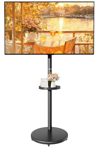 ECOTINY Rolling TV Stand with Wheels for 17–43 Inch TVs up to 15KG, Height Adjustable Strong Mobile TV Cart with Shelf, Portrait to Landscape, Max VESA 200x200mm, Black