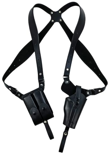 Fundas para Armas Fundas de Hombro Ajustables de Cuero PU para Transporte Oculto con Bolsa Doble para revistas para caz
