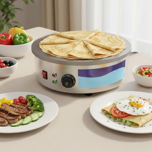 45 cm Crepes Maker elektrisk 3 000 W – professionell gjutjärnscrêpeplatta och bakverk för Gözleme, Yufka & Pancakes – Crêpiere-maskin 50–300 °C, med vänd- och distributör