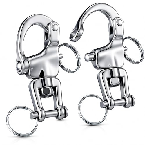 RiaYer 2-Pack 2-3/4 (70mm) Snap Shackle, Marine Grade 316 Stainless Steel Swivel Eye Quick Release Clevis Shackles, Heavy Duty Boat Sailboat Rigging Hardware for Halyard Spinnaker