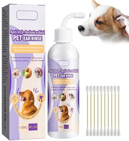 Nettoyant Oreille Chien Et Chat, Soins Des Oreilles, Gouttes D'oreille De Chien, Formule À Base D'extraits De Plantes, Élimine Les Odeurs, Non Irritant, Hydrater et prendre soin de la peau 118 ML+10 P
