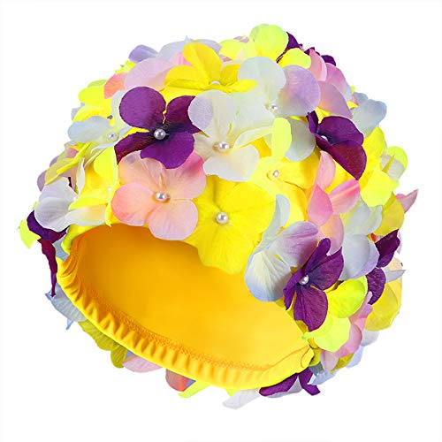 Stylische Blumen-Badekappe für Frauen – Bunte Schwimmhaube mit Blütenblatt-Design, rutschfest & UV-Schutz (Nylon, Größe L)