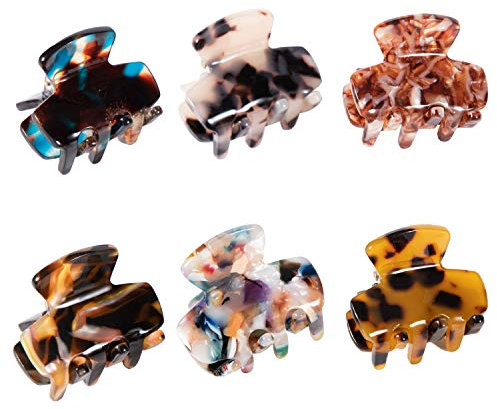 TsLinc Lot de 6 petites pinces à cheveux pour cheveux moyens et fins, antidérapantes, en bois de pin, écaille de tortue, acétate de cellulose pour femmes et filles, léopard marron