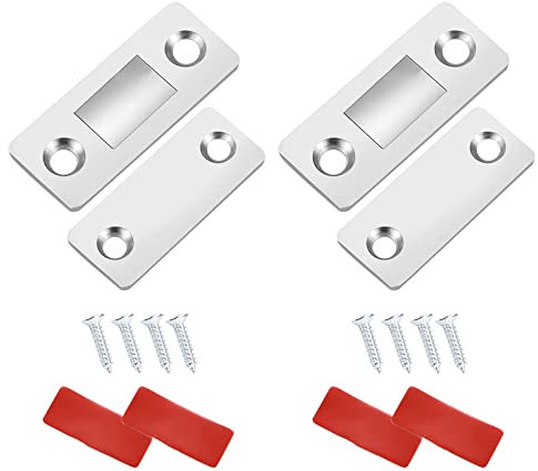 Ultra Delgado Iman Puerta Armario, Iman Puerta Adhesivo, Magnetico Pestillo Fuerte, Alacena Clausura Cerradura Magnetica, para Cajones Armario Puertas de Gabinetes(Plata)