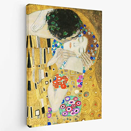 BKstuff - Quadro - Stampa su tela canvas - Gustav Klimt Il Bacio - Prodotto Artigianale italiano (50x65cm, Il Bacio (Dettaglio I))