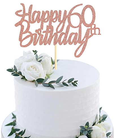 Sumerk 60 Pcs 60th Birthday Cake Toppers Cake Toppers for Birthday Party Decorating Supplies Rose Gold 1 Pack